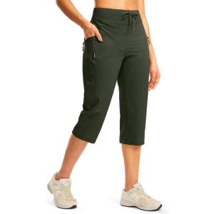 G GRADUAL Women’s Capri Pants with 3 Zipper Pockets Lightweight Quick Dry Hiking Travel Capris Pants for Women Casual Summer(Olive)
