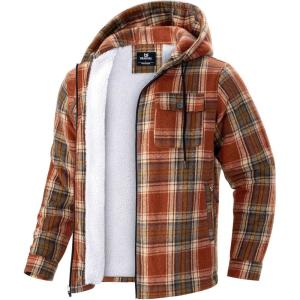 G Gradual Men’s Flannel Jacket Fleece Sherpa Lined Hoodies Zip Up Plaid Shirt Warm Winter Jackets for Men with Zipper Pockets(Orange)