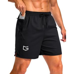 G Gradual Men’s Running Athletic Shorts with Zipper Pocket 5″/ 7″ Lightweight Quick Dry Gym Workout Shorts for Tennis Active(Black)