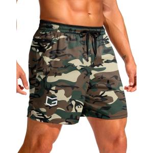 G Gradual Men’s Running Athletic Shorts with Zipper Pocket 5″/ 7″ Lightweight Quick Dry Gym Workout Shorts for Tennis Active(Green Camo)