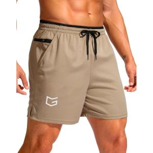 G Gradual Men’s Running Athletic Shorts with Zipper Pocket 5″/ 7″ Lightweight Quick Dry Gym Workout Shorts for Tennis Active(Khaki)