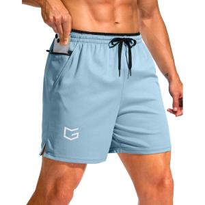 G Gradual Men’s Running Athletic Shorts with Zipper Pocket 5″/ 7″ Lightweight Quick Dry Gym Workout Shorts for Tennis Active(Light Blue)