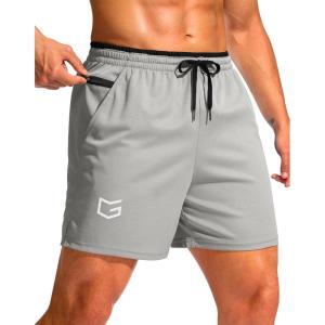 G Gradual Men’s Running Athletic Shorts with Zipper Pocket 5″/ 7″ Lightweight Quick Dry Gym Workout Shorts for Tennis Active(Llight Grey)