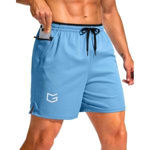 G Gradual Men’s Running Athletic Shorts with Zipper Pocket 5″/ 7″ Lightweight Quick Dry Gym Workout Shorts for Tennis Active(Sky Blue)
