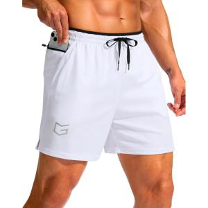 G Gradual Men’s Running Athletic Shorts with Zipper Pocket 5″/ 7″ Lightweight Quick Dry Gym Workout Shorts for Tennis Active(White)