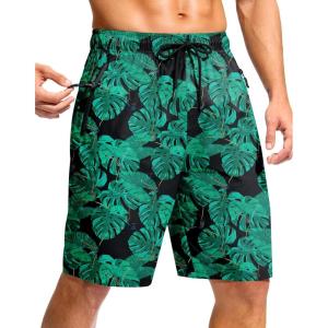G Gradual Men’s Swim Trunks 9″ Quick Dry Swimming Board Shorts with Zipper Pockets Swimwear Bathing Suit for Men No Liner(Leaf)