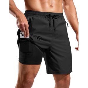 G Gradual Mens Swim Trunks with Compression Liner 7″ Quick Dry Board Shorts Swimsuit Bathing Suit for Men with Zipper Pockets(Black)
