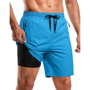 G Gradual Mens Swim Trunks with Compression Liner 7″ Quick Dry Board Shorts Swimsuit Bathing Suit for Men with Zipper Pockets(Blue)