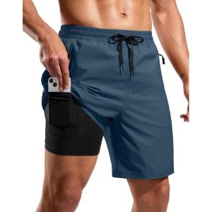 G Gradual Mens Swim Trunks with Compression Liner 7″ Quick Dry Board Shorts Swimsuit Bathing Suit for Men with Zipper Pockets(Dark Blue)