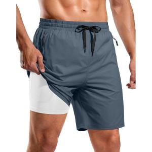 G Gradual Mens Swim Trunks with Compression Liner 7″ Quick Dry Board Shorts Swimsuit Bathing Suit for Men with Zipper Pockets(Dusty Blue)