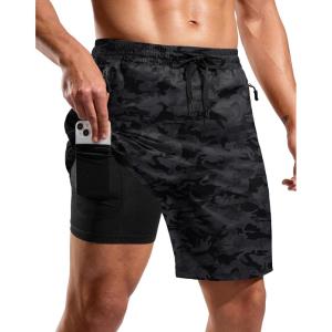 G Gradual Mens Swim Trunks with Compression Liner 7″ Quick Dry Board Shorts Swimsuit Bathing Suit for Men with Zipper Pockets(Grey Camo)