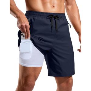 G Gradual Mens Swim Trunks with Compression Liner 7″ Quick Dry Board Shorts Swimsuit Bathing Suit for Men with Zipper Pockets(Navy)