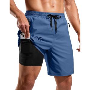G Gradual Mens Swim Trunks with Compression Liner 7″ Quick Dry Board Shorts Swimsuit Bathing Suit for Men with Zipper Pockets(Slate Blue)