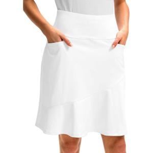 G Gradual Skorts Skirts for Women with 5 Pockets 20″ Knee Length Golf Skirt Modest Long Tennis Athletic Skirts for Women(A-white)