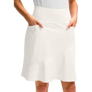 G Gradual Skorts Skirts for Women with 5 Pockets 20″ Knee Length Golf Skirt Modest Long Tennis Athletic Skirts for Women(Bone)