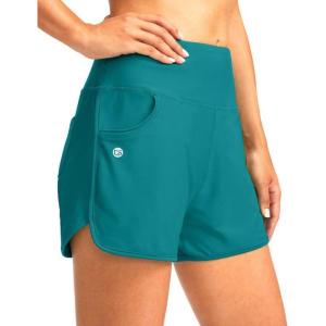 G Gradual Women’s 3″ High Waisted Swim Board Shorts with Pockets Quick Dry Swimsuit Bottoms Bathing Suit for Women with Liner(Aqua Blue)