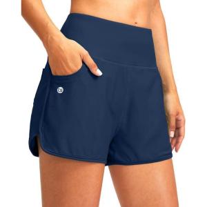 G Gradual Women’s 3″ High Waisted Swim Board Shorts with Pockets Quick Dry Swimsuit Bottoms Bathing Suit for Women with Liner(Dark Blue)