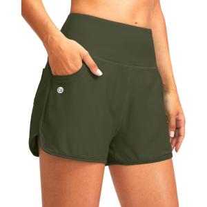 G Gradual Women’s 3″ High Waisted Swim Board Shorts with Pockets Quick Dry Swimsuit Bottoms Bathing Suit for Women with Liner(Olive)