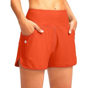 G Gradual Women’s 3″ High Waisted Swim Board Shorts with Pockets Quick Dry Swimsuit Bottoms Bathing Suit for Women with Liner(Orange)
