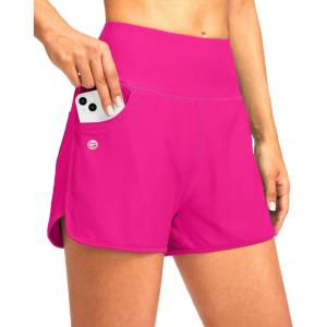 G Gradual Women’s 3″ High Waisted Swim Board Shorts with Pockets Quick Dry Swimsuit Bottoms Bathing Suit for Women with Liner(Rosy)