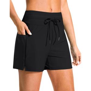 G Gradual Women’s 4″ High Waisted Swim Board Shorts with Pockets Quick Dry Swimming Swimsuit Bathing Suit Bottoms for Women(Black)