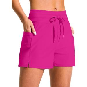G Gradual Women’s 4″ High Waisted Swim Board Shorts with Pockets Quick Dry Swimming Swimsuit Bathing Suit Bottoms for Women(Hot Pink)