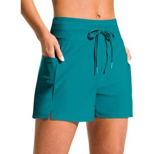 G Gradual Women’s 4″ High Waisted Swim Board Shorts with Pockets Quick Dry Swimming Swimsuit Bathing Suit Bottoms for Women(Lake Blue)