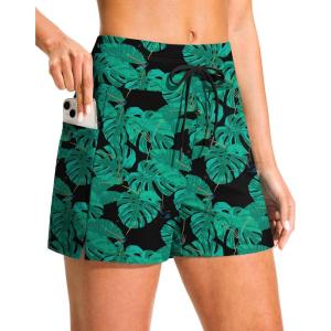 G Gradual Women’s 4″ High Waisted Swim Board Shorts with Pockets Quick Dry Swimming Swimsuit Bathing Suit Bottoms for Women(Leaf)