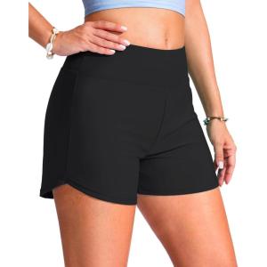 G Gradual Women’s 4″ Swim Board Shorts High Waisted Tummy Control Swimsuit Bathing Suit Bottoms for Women with Liner Pocket(Black)