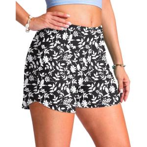 G Gradual Women’s 4″ Swim Board Shorts High Waisted Tummy Control Swimsuit Bathing Suit Bottoms for Women with Liner Pocket(Black Floral)