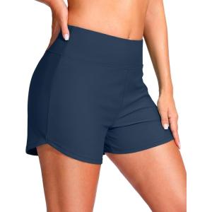 G Gradual Women’s 4″ Swim Board Shorts High Waisted Tummy Control Swimsuit Bathing Suit Bottoms for Women with Liner Pocket(Dark Blue)
