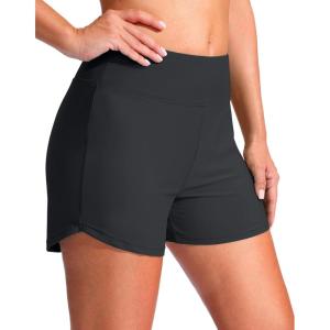 G Gradual Women’s 4″ Swim Board Shorts High Waisted Tummy Control Swimsuit Bathing Suit Bottoms for Women with Liner Pocket(Dark Grey)