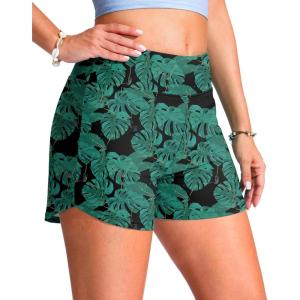 G Gradual Women’s 4″ Swim Board Shorts High Waisted Tummy Control Swimsuit Bathing Suit Bottoms for Women with Liner Pocket(Leaf)