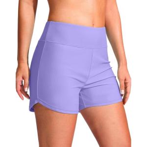 G Gradual Women’s 4″ Swim Board Shorts High Waisted Tummy Control Swimsuit Bathing Suit Bottoms for Women with Liner Pocket(Light Purple)
