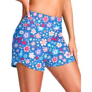 G Gradual Women’s 4″ Swim Board Shorts High Waisted Tummy Control Swimsuit Bathing Suit Bottoms for Women with Liner Pocket(Navy Flower)