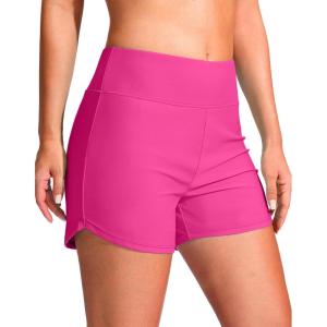 G Gradual Women’s 4″ Swim Board Shorts High Waisted Tummy Control Swimsuit Bathing Suit Bottoms for Women with Liner Pocket(Rosy)