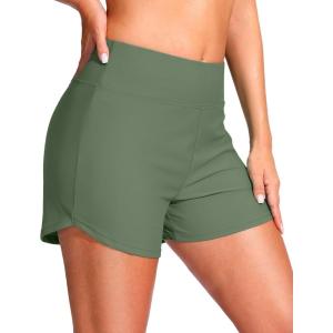 G Gradual Women’s 4″ Swim Board Shorts High Waisted Tummy Control Swimsuit Bathing Suit Bottoms for Women with Liner Pocket(Sage)
