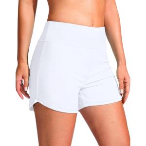 G Gradual Women’s 4″ Swim Board Shorts High Waisted Tummy Control Swimsuit Bathing Suit Bottoms for Women with Liner Pocket(White)