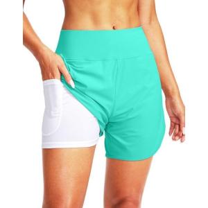 G Gradual Women’s 5″ High Waisted Swim Board Shorts Quick Dry UPF 50+ Swimming Beach Shorts for Women with Liner Pockets(Cyan)