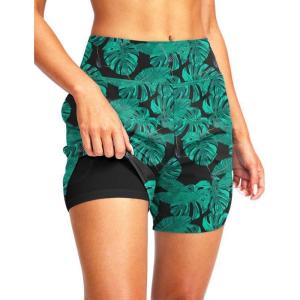 G Gradual Women’s 5″ High Waisted Swim Board Shorts Quick Dry UPF 50+ Swimming Beach Shorts for Women with Liner Pockets(Leaf)