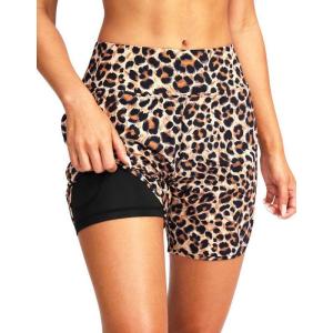 G Gradual Women’s 5″ High Waisted Swim Board Shorts Quick Dry UPF 50+ Swimming Beach Shorts for Women with Liner Pockets(Leopard)
