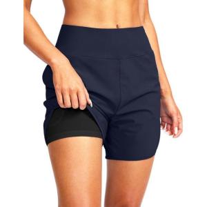 G Gradual Women’s 5″ High Waisted Swim Board Shorts Quick Dry UPF 50+ Swimming Beach Shorts for Women with Liner Pockets(Navy)