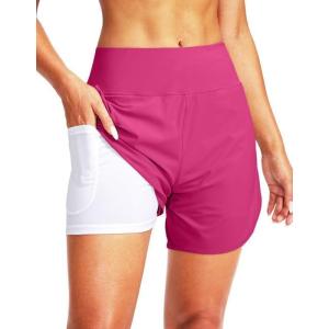 G Gradual Women’s 5″ High Waisted Swim Board Shorts Quick Dry UPF 50+ Swimming Beach Shorts for Women with Liner Pockets(Rosy)