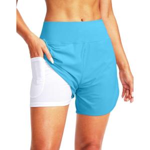 G Gradual Women’s 5″ High Waisted Swim Board Shorts Quick Dry UPF 50+ Swimming Beach Shorts for Women with Liner Pockets(Sky Blue)