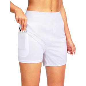 G Gradual Women’s 5″ High Waisted Swim Board Shorts Quick Dry UPF 50+ Swimming Beach Shorts for Women with Liner Pockets(White)