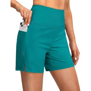 G Gradual Women’s 5″ High Waisted Swim Board Shorts with Phone Pockets UPF 50+ Quick Dry Beach Shorts for Women with Liner(Aqua Blue)