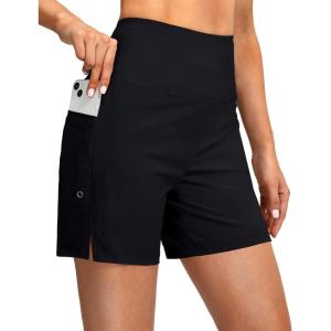 G Gradual Women’s 5″ High Waisted Swim Board Shorts with Phone Pockets UPF 50+ Quick Dry Beach Shorts for Women with Liner(Black)