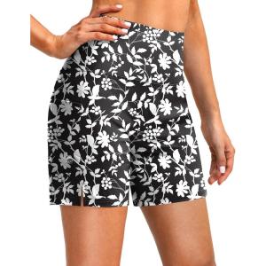 G Gradual Women’s 5″ High Waisted Swim Board Shorts with Phone Pockets UPF 50+ Quick Dry Beach Shorts for Women with Liner(Black Floral)
