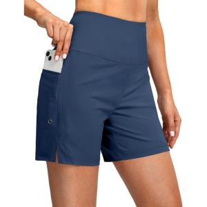 G Gradual Women’s 5″ High Waisted Swim Board Shorts with Phone Pockets UPF 50+ Quick Dry Beach Shorts for Women with Liner(Blue)