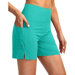 G Gradual Women’s 5″ High Waisted Swim Board Shorts with Phone Pockets UPF 50+ Quick Dry Beach Shorts for Women with Liner(Cyan)